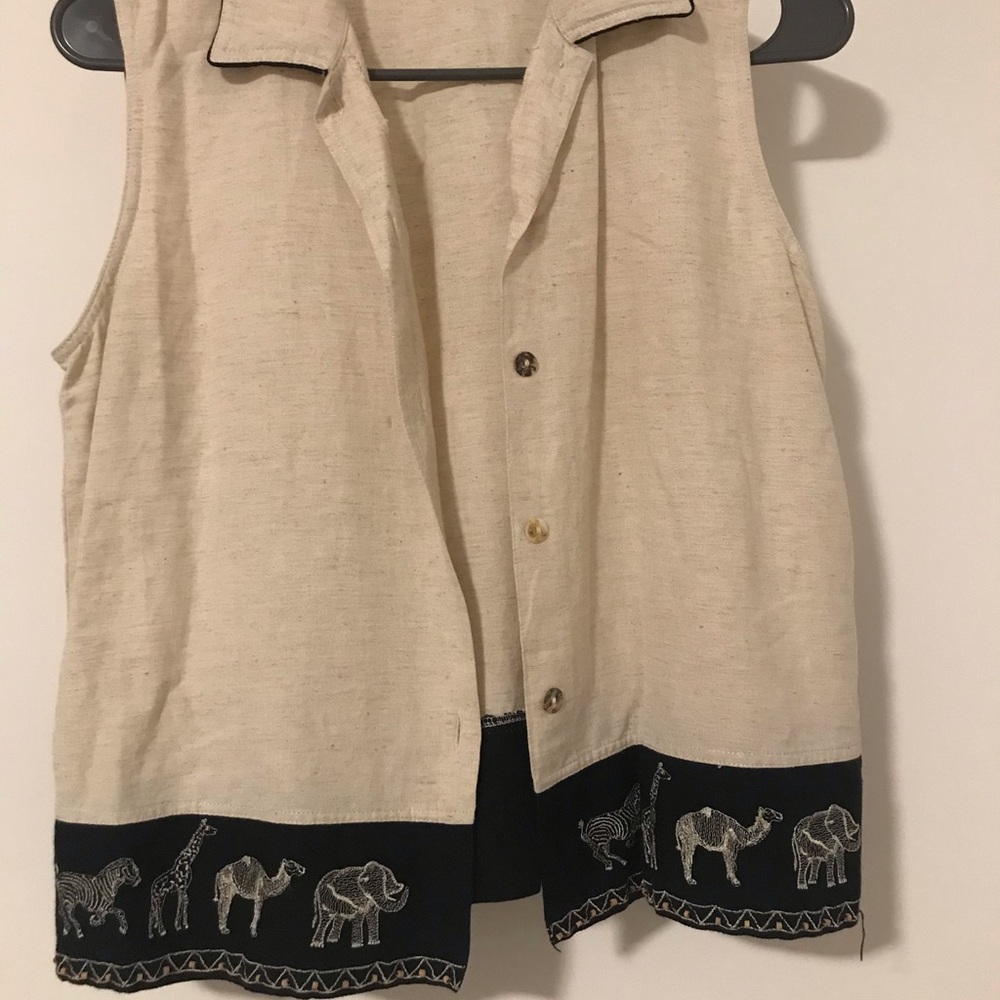 Black and beige Beaded Elephant Button up Vest